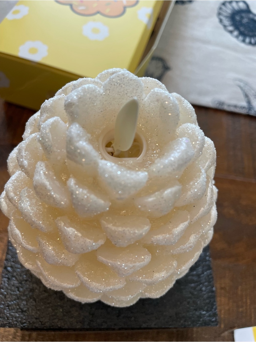 Glitter Pinecone Shaped Decorative Candle - Ivory White - Picture 6 of 10